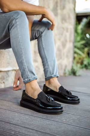 RS002 - RST Loafer Verniciata Erkek Ayakkabı SIYAH