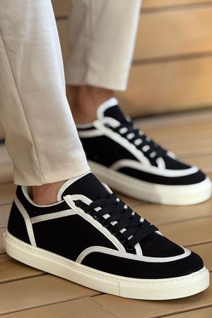 RS2505 - Keten Erkek Ayakkabı SİYAH - BEYAZ