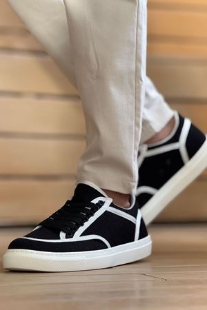 RS2505 - Keten Erkek Ayakkabı SİYAH - BEYAZ