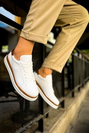 RS979 - Santoni GBT Spor Erkek Ayakkabı BEYAZ/TABA